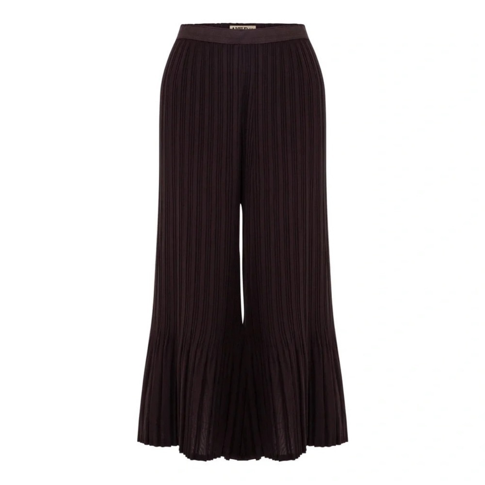 Alquema 3/4 Palazzo Pants Wide Leg Pleated Cropped Black Casual Women Large